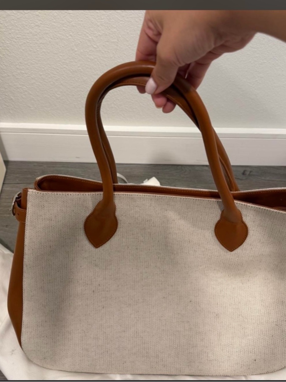 Reformation Canvas Tote with Brown Leather Trim